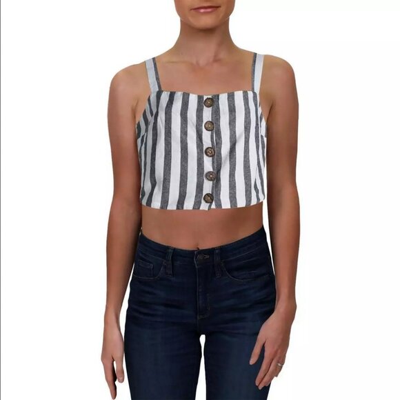 RD STYLE CROP TANK - Large - Striped Top Button Down Summer Sleeveless Shirt - Picture 1 of 7